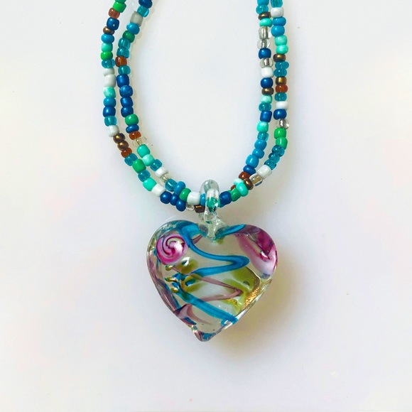 Murano glass heart pendant necklace - Picture 1 of 3